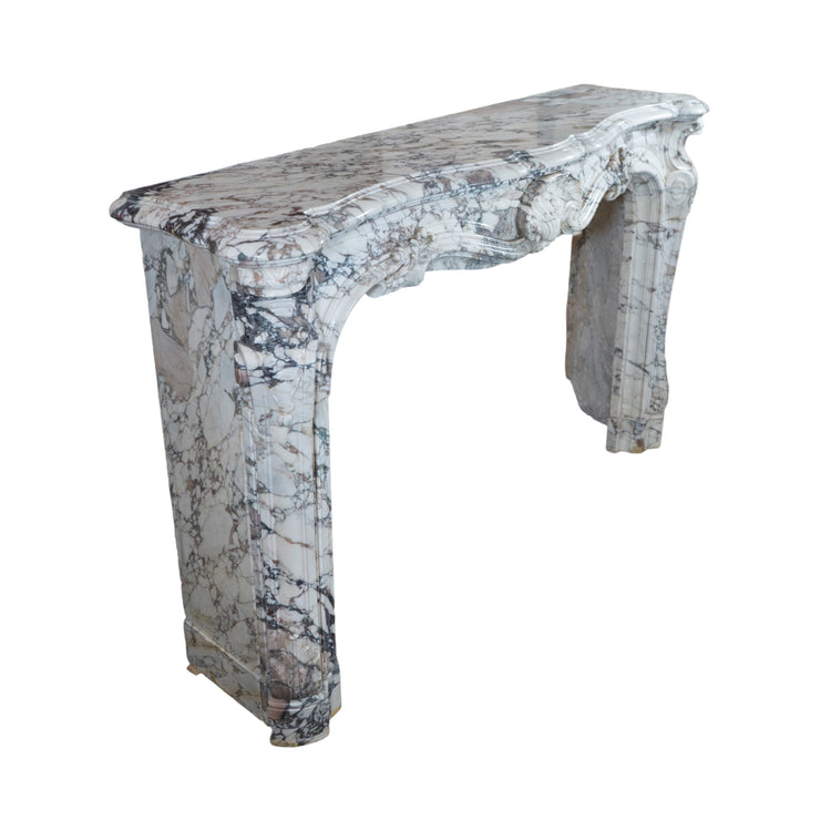 Antique Italian Roman Baixas White Breccia Marble Mantel