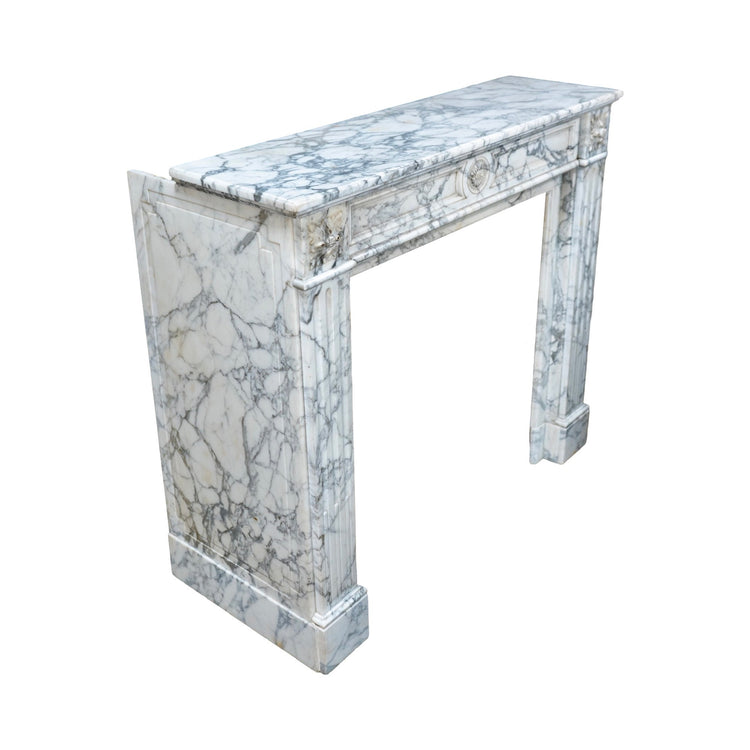 Antique French White Carrara Marble Mantel