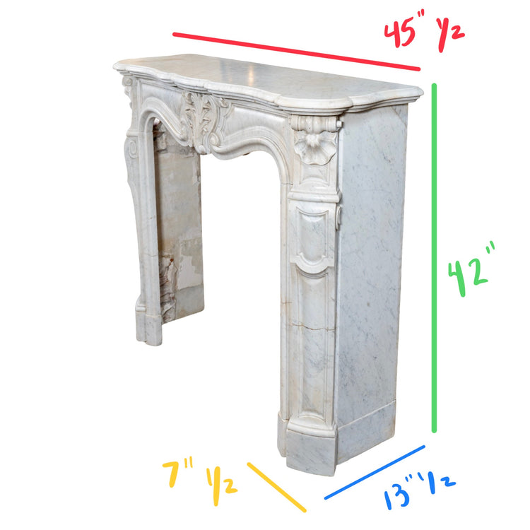 Antique Italian White Carrara Marble Mantel