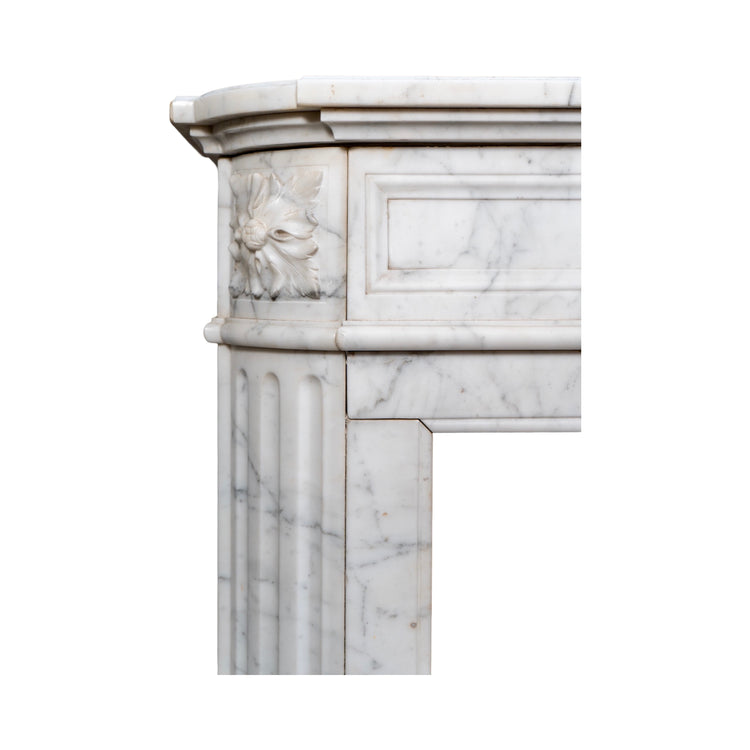 Antique French White Carrara Marble Mantel