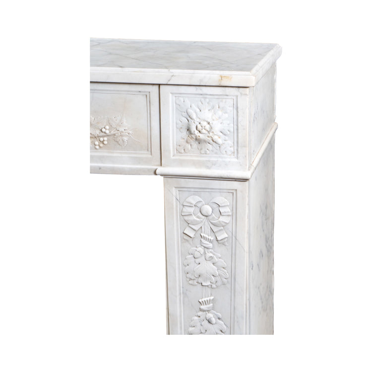 Antique French White Carrara Marble Mantel