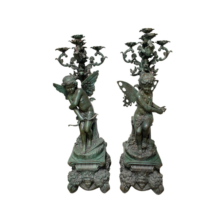 Antique French Bronze Light Fixture Statues