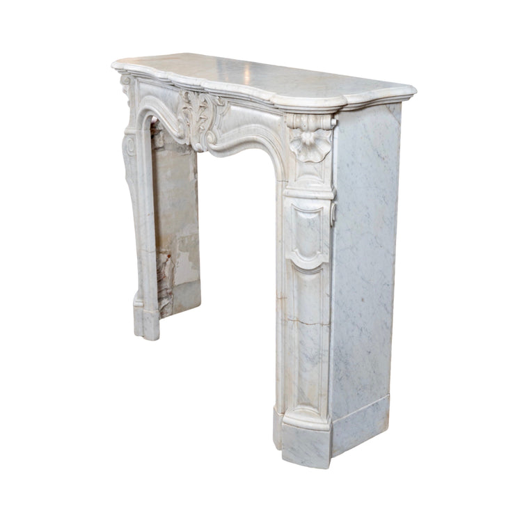 Antique Italian White Carrara Marble Mantel