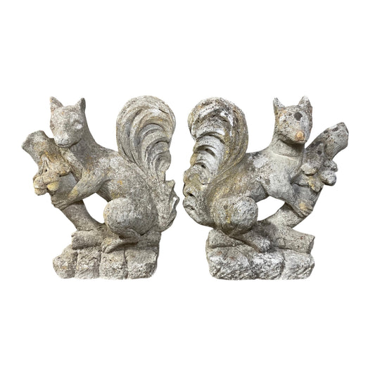 Pair of English Limestone Squirrel Sculptures