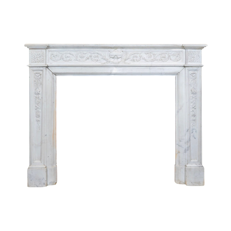 Antique French White Carrara Marble Mantel