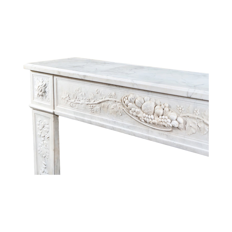 Antique French White Carrara Marble Mantel