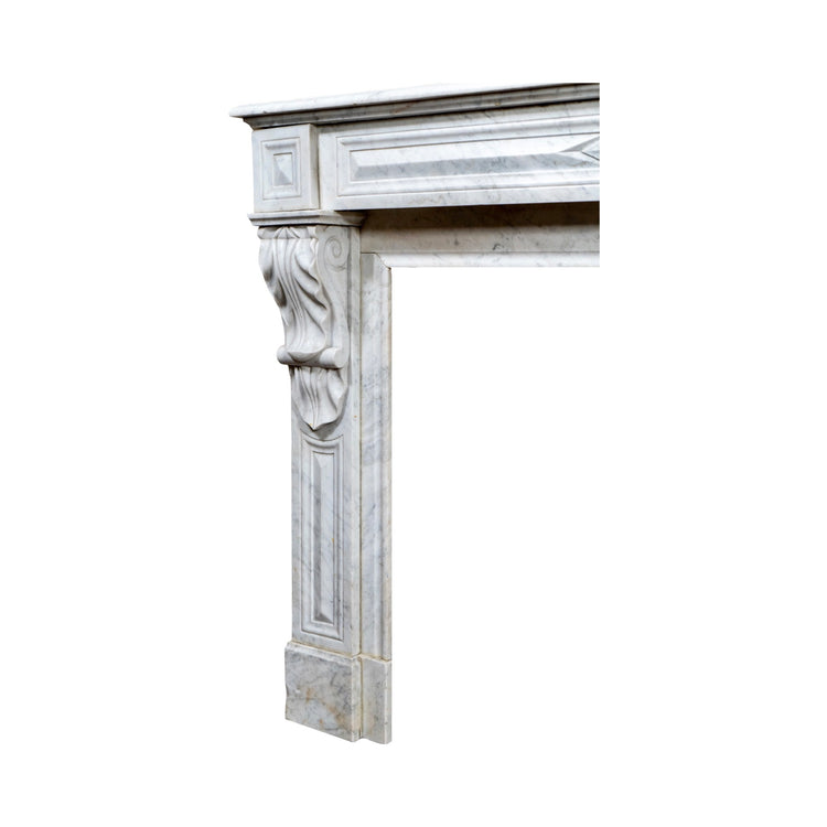 Antique French White Veined Carrara Marble Mantel (M-METQ)