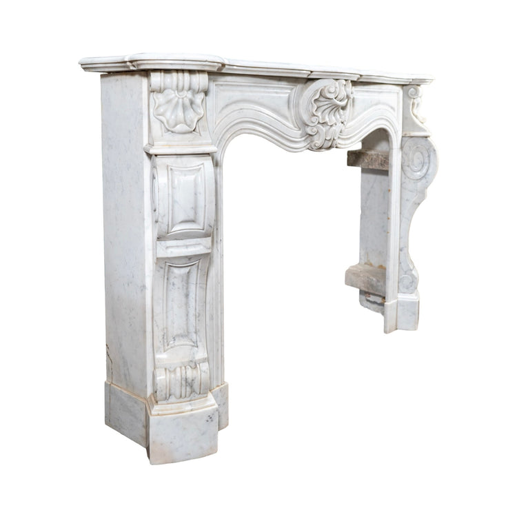 Antique French White Veined Carrara Marble Mantel