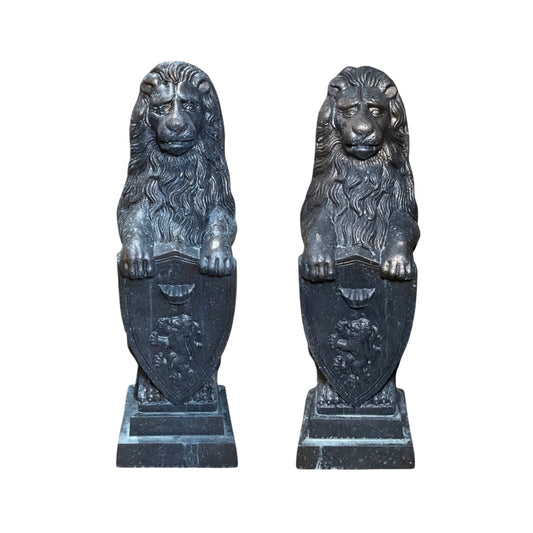 French Bronze Lion Sculpture Andirons