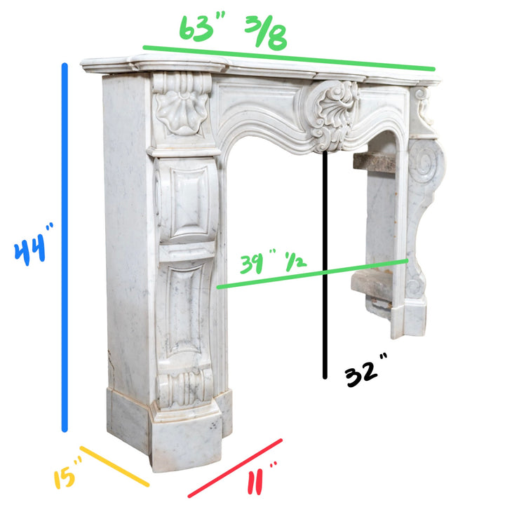 Antique French White Veined Carrara Marble Mantel