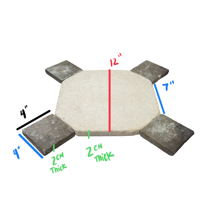 French Octagonal Limestone & Bluestone Cabochon Tile