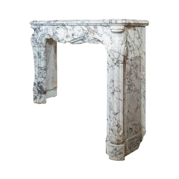 Antique Italian Roman Baixas White Breccia Marble Mantel