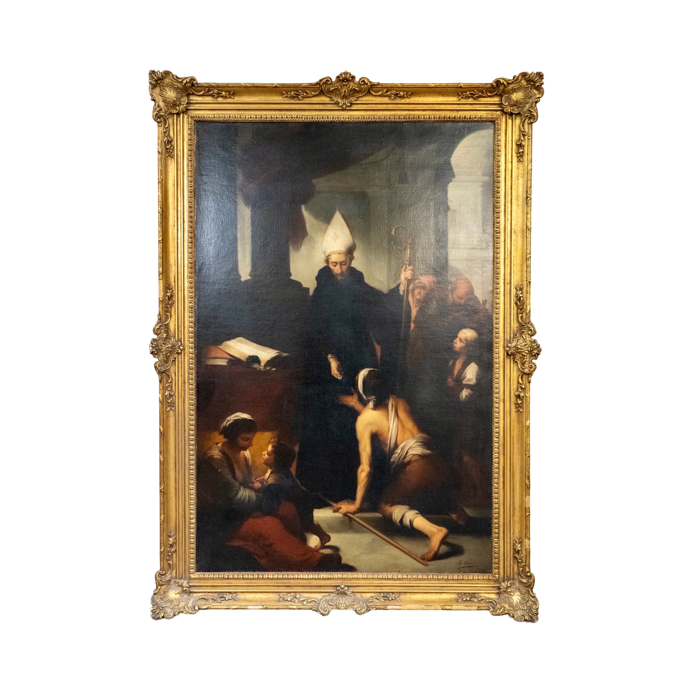Antique French Wooden-Framed Religious Oil Painting (HD-LPWR)