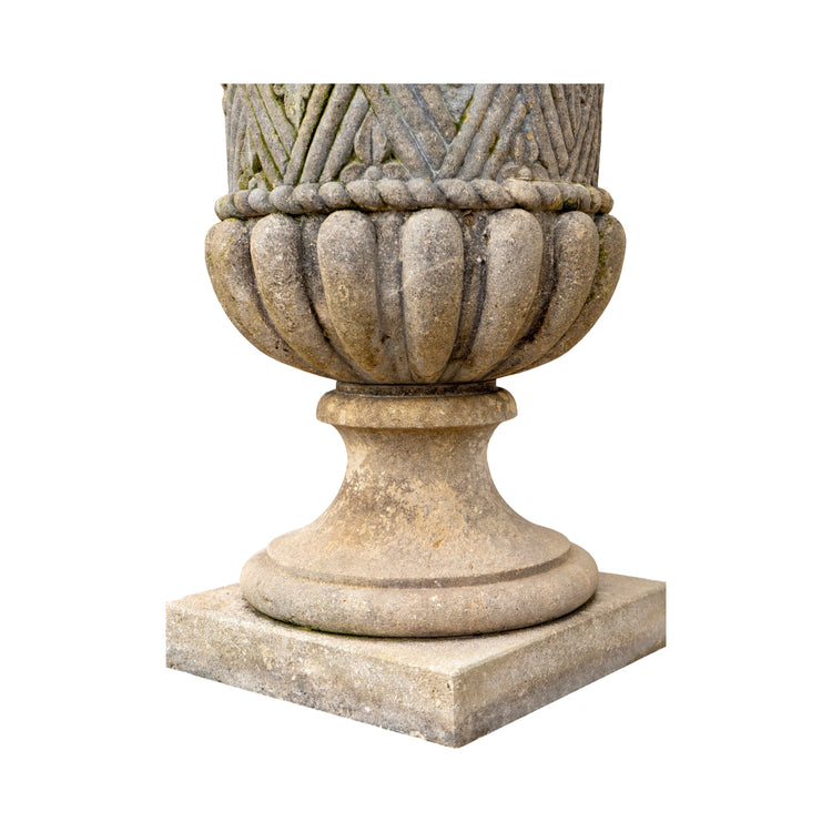 Pair of Italian Limestone Planters with Base