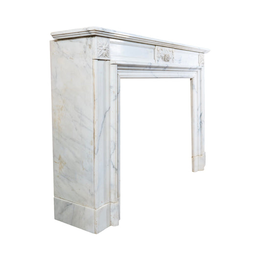 Antique French White Veined Carrara Marble Mantel (M-KNAJ)