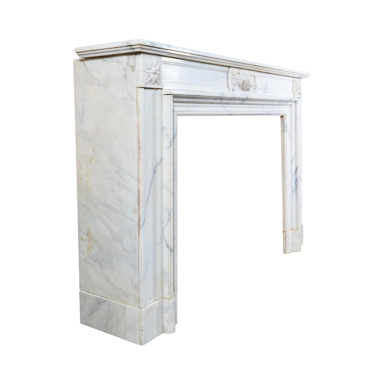 Antique French White Veined Carrara Marble Mantel