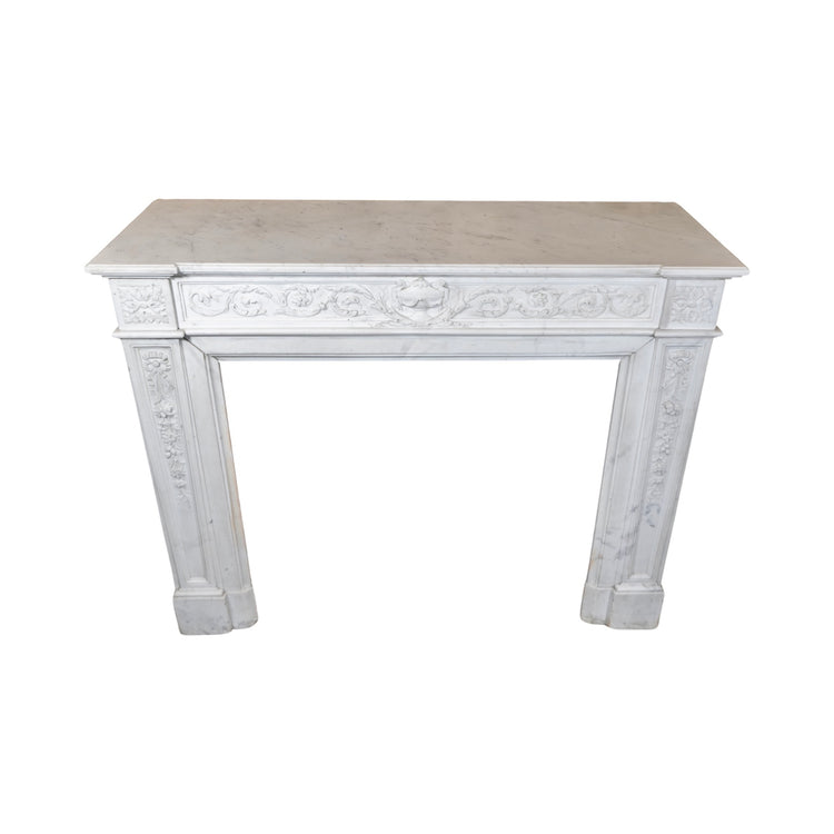 Antique French White Carrara Marble Mantel