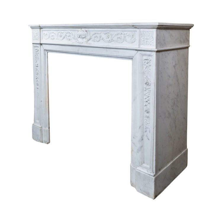 Antique French White Carrara Marble Mantel