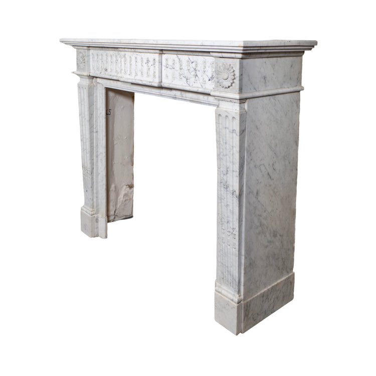 Antique French White Carrara Marble Mantel