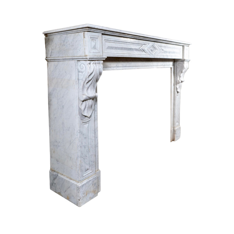 Antique French White Veined Carrara Marble Mantel (M-METQ)