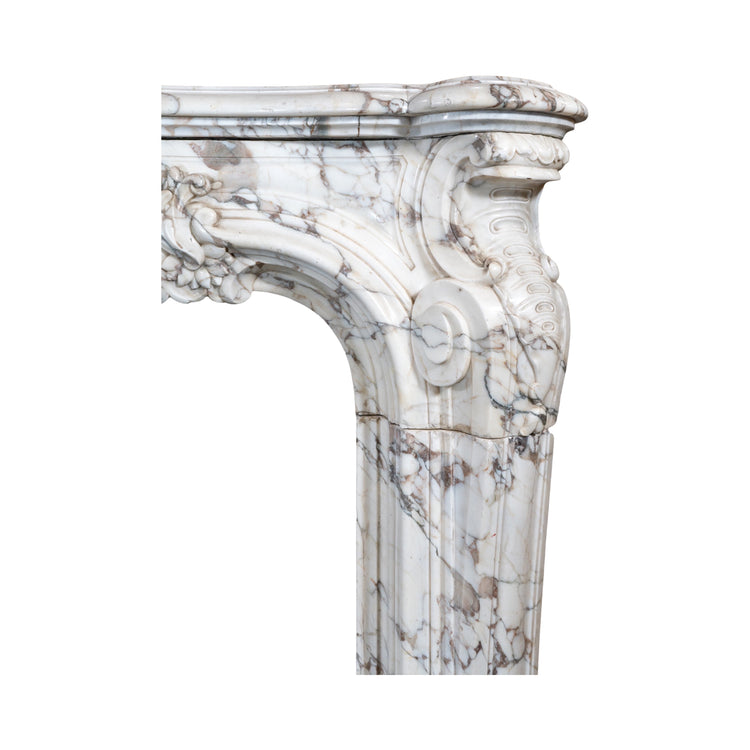 Antique Italian Roman Baixas White Breccia Marble Mantel