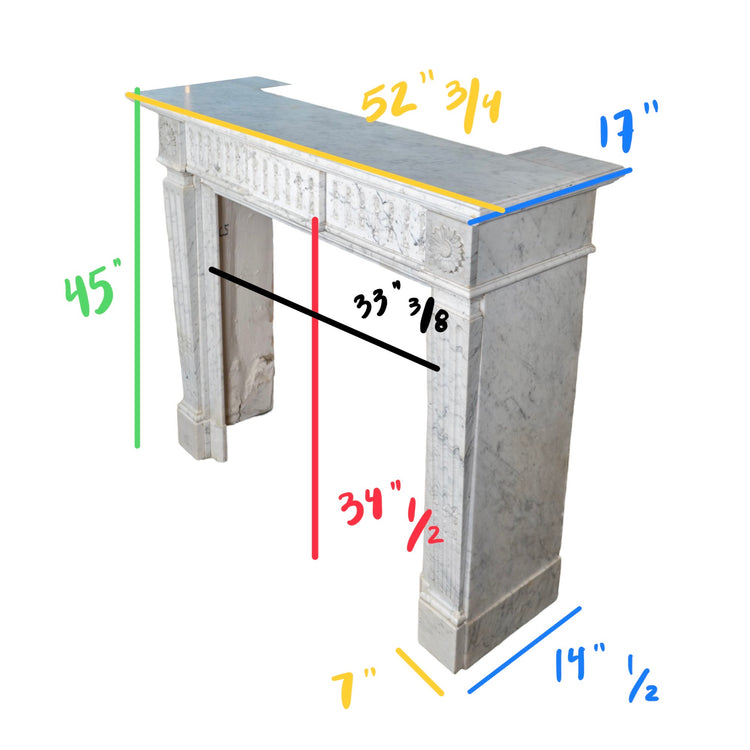 Antique French White Carrara Marble Mantel