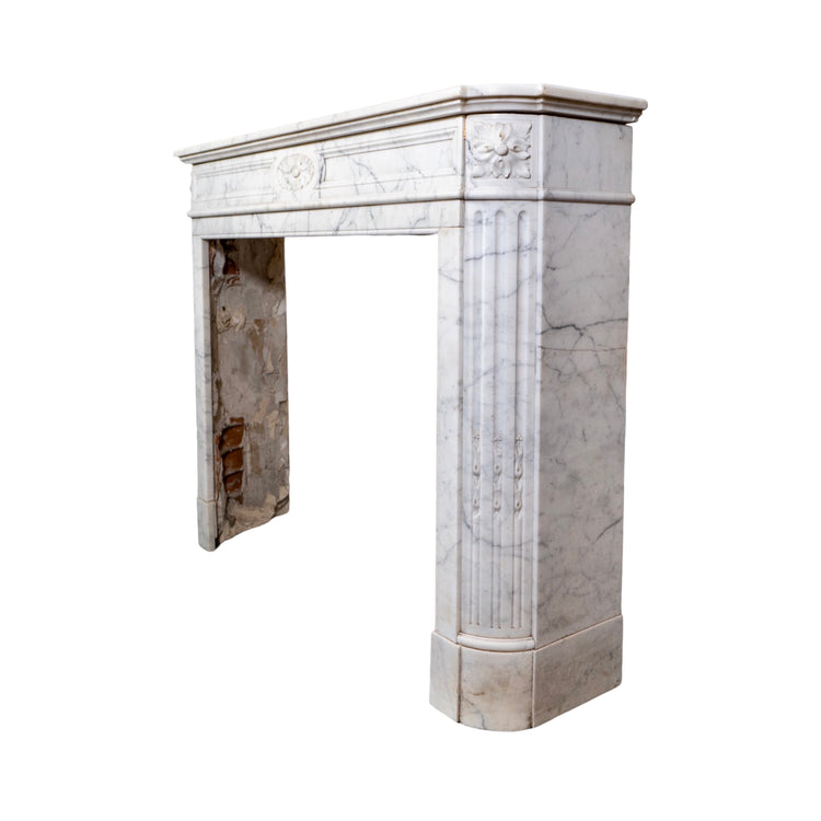 Antique French White Carrara Marble Mantel