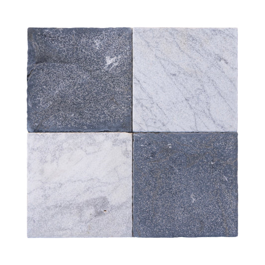 Reclaimed Italian Carrara Marble and Belgian Bluestone Checkered Tile Flooring (FL893)