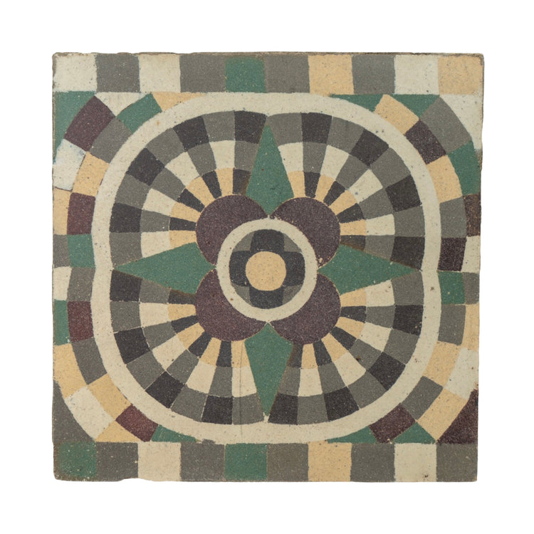 Reclaimed French Encaustic Geometric Concrete Tile