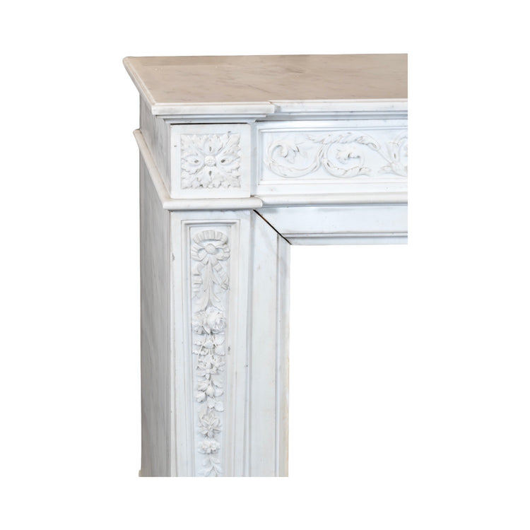 Antique French White Carrara Marble Mantel