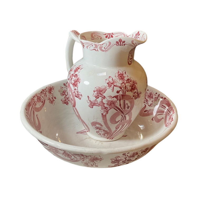 English Antique Porcelain Bowl and Pitcher