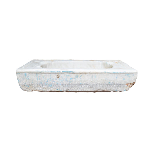 Antique French White Carrara Marble Rectangular Petite Sink