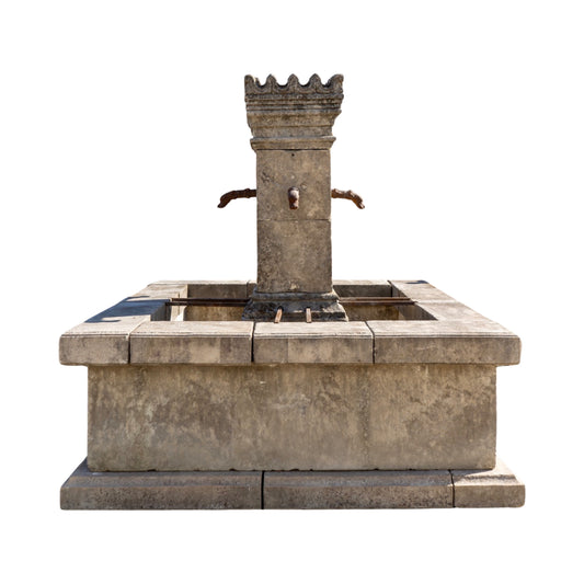 Antique French Limestone Square Central Fountain