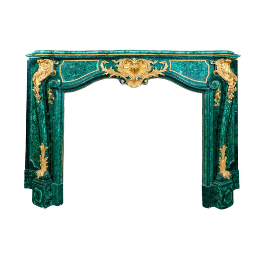 Antique French Malachite Crystal Marble Mantel