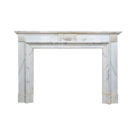 Antique French White Veined Carrara Marble Mantel (M-KNAJ)