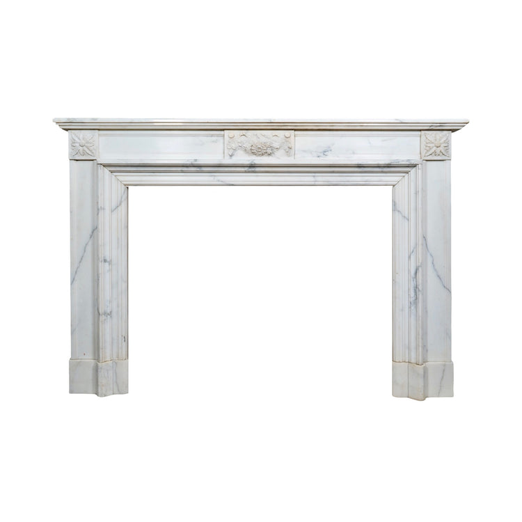 Antique French White Veined Carrara Marble Mantel