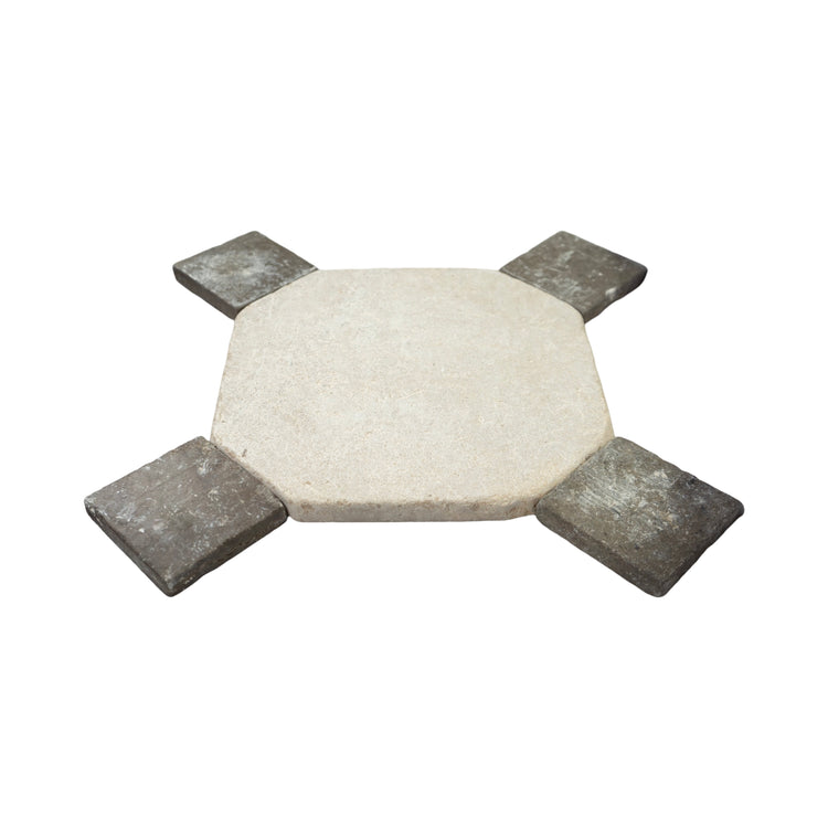 French Octagonal Limestone & Bluestone Cabochon Tile