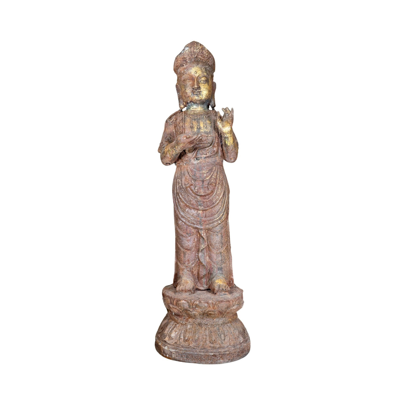 Antique Chinese Ming Dynasty Iron Standing Guanyin Sculpture (GE-AVKJ)