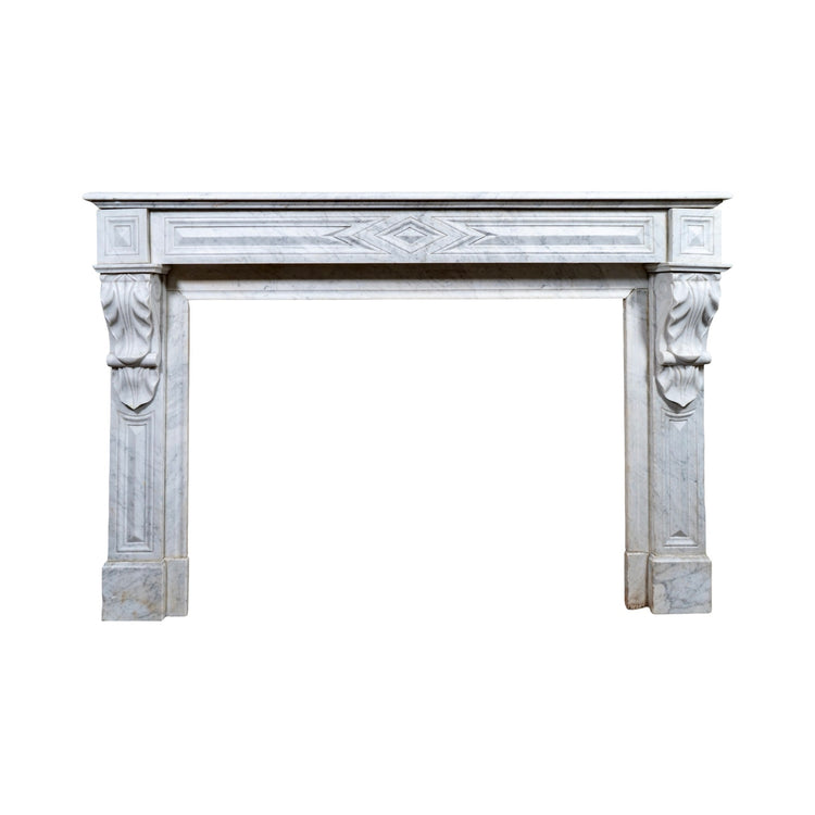 Antique French White Veined Carrara Marble Mantel (M-METQ)