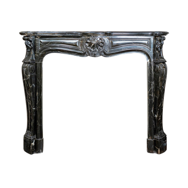 Antique French Sable Black Marble Mantel (MCH132)