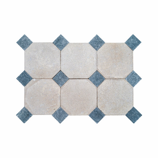 Octagonal Limestone & Bluestone Cabochon Tile (FL898)