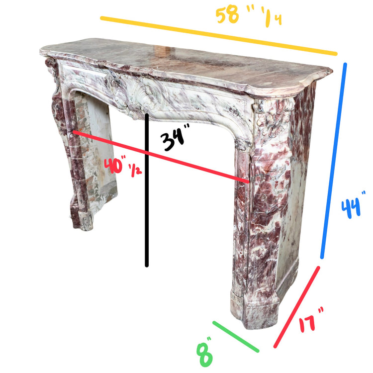 Antique French Fleur de Pêcher Marble Mantel