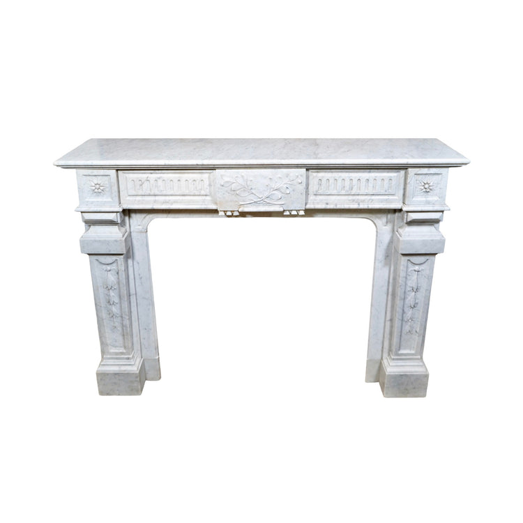 Antique French White Carrara Marble Mantel (M-EVLC)