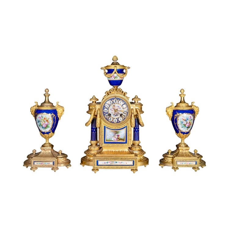 French Antique Bonze and Porcelain Garniture Clock Set (HD-PARK)