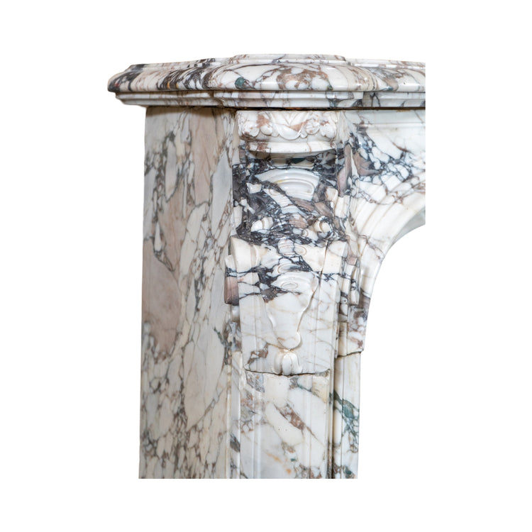 Antique Italian Roman Baixas White Breccia Marble Mantel