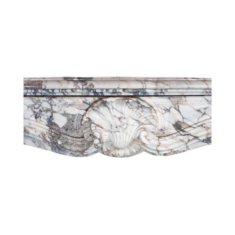 Antique Italian Roman Baixas White Breccia Marble Mantel