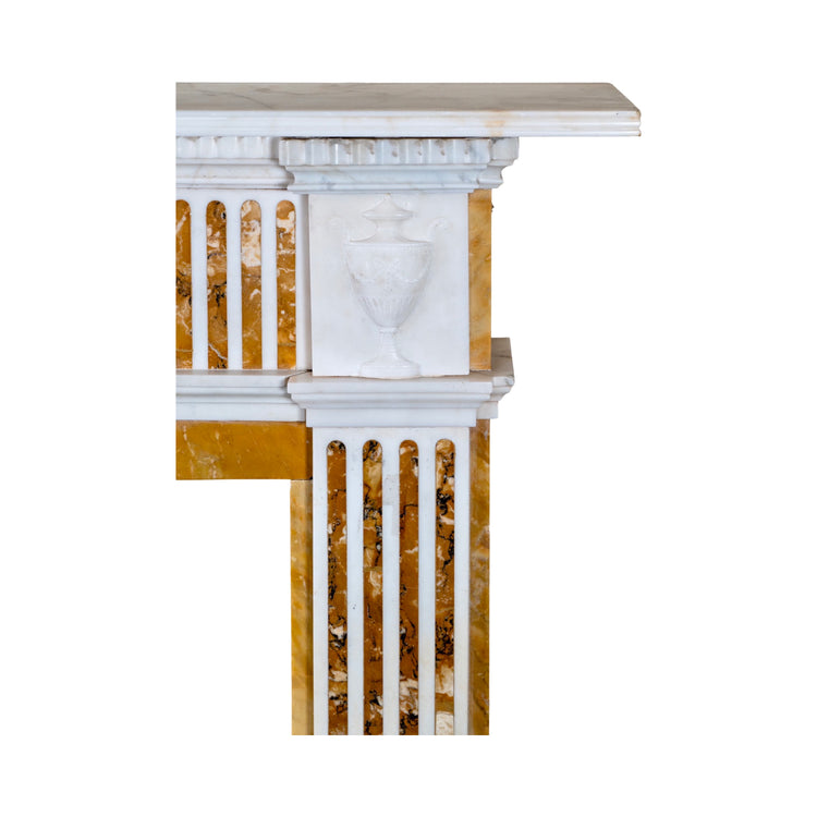 Antique English White Carrara and Sienna Brocatelle Marble Mantel