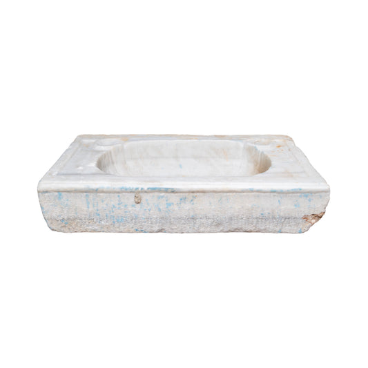 Antique French White Carrara Marble Rectangular Petite Sink