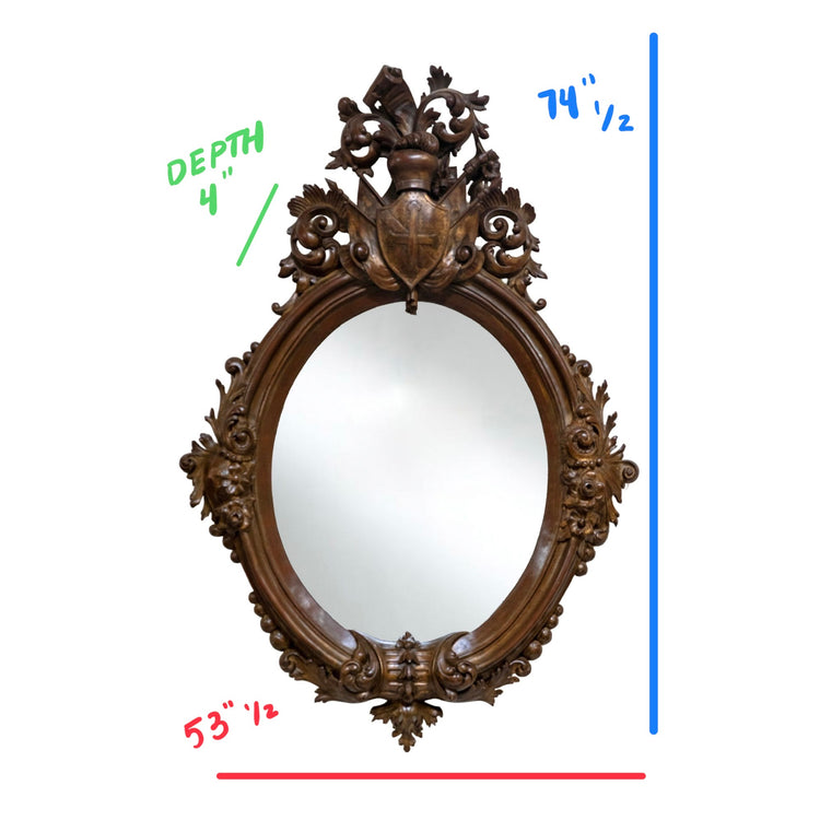Antique French Oak Wood Mirror (X1085)