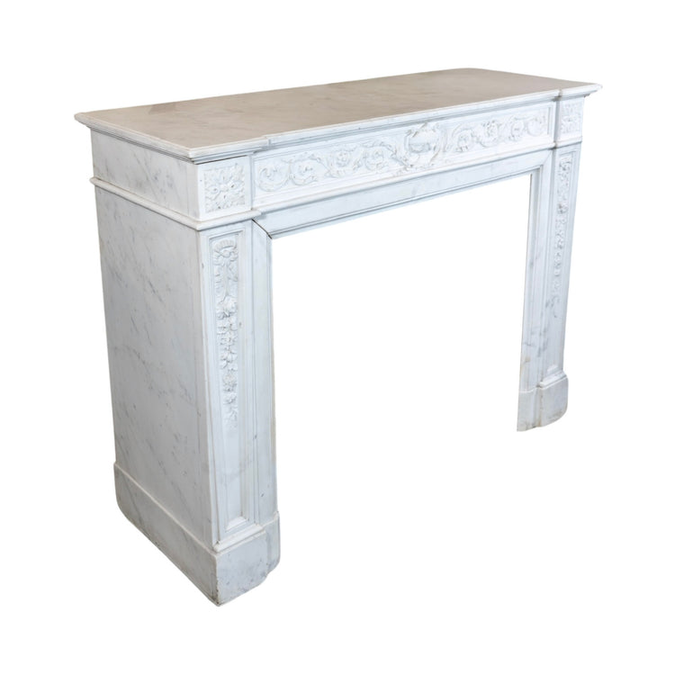 Antique French White Carrara Marble Mantel